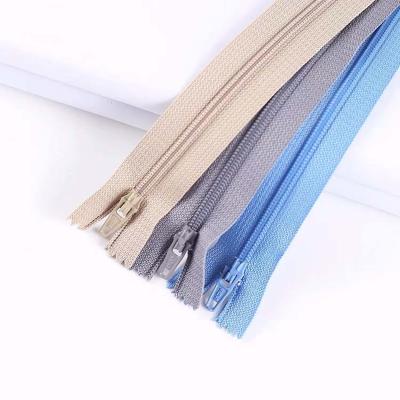 China 2022 Factory Wholesale Price 3# Hot Sale Custom Nylon Zipper Auto Lock 2022 Narrow End Zipper For Clothes for sale