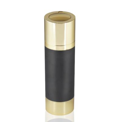 China 15ML 30ML 50ML Matte Black Twist Up Plastic Cosmetic Airless Pump Bottle With Gold Lid for sale