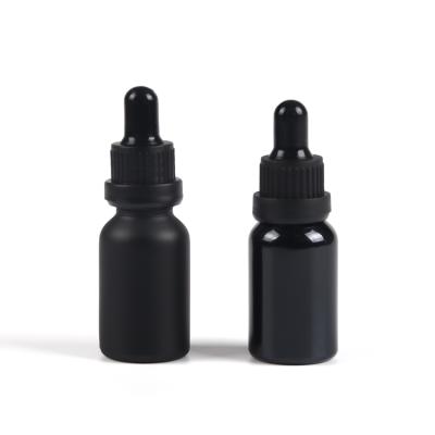 China Custom Logo Luxury Cosmetic Essential Oil Black Glass Bottles 5ml/10ml/15ml/20ml/25ml/30ml/50ml/100ml With Dropper for sale