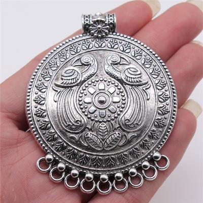 China 10pcs/bag 55x69mm Vintage Antique Phoenix Silver Plated Zinc Alloy Carved Bird Charms Pendants ABD-C13519 for sale