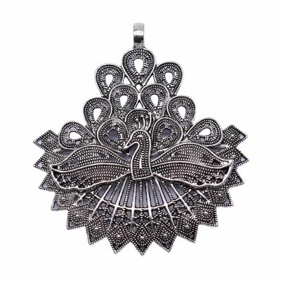 China Vintage 10pcs/bag 78x70mm Antique Silver Plated Zinc Alloy Peacock Big Charm Pendants ABD-C14180 for sale