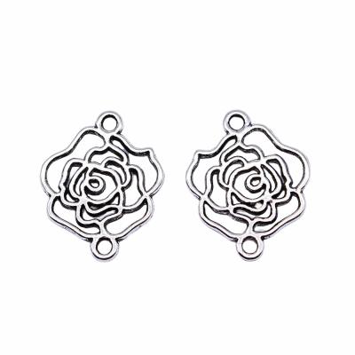 China 200pcs/bag 17x14mm Vintage Antique Flower Silver Plated Zinc Alloy Hollow Connector Charms Pendants ABD-C14408 for sale