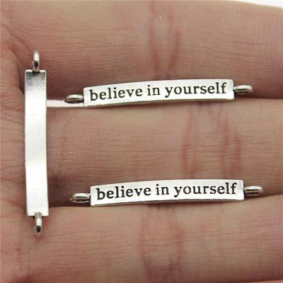 China Vintage Antique 100pcs/bag 4x32mm Silver Plated Zinc Alloy Believe Yourself Connector Charms Pendants ABD-C13139 for sale