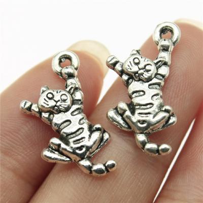 China Antique Vintage 100pcs/bag 21x10mm Silver Plated Zinc Alloy Cat Charms ABD-C12034 for sale