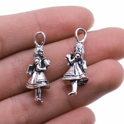 China Vintage 50pcs/bag 11x32mm Antique Silver Plated Zinc Alloy Girl Charms Pendants ABD-C13258 for sale