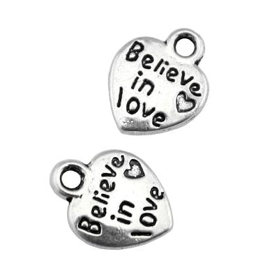 China Vintage 400pcs/bag 12x9mm Antique Silver Plated Zinc Alloy Believe In Love Heart Charms Pendants ABD-C12107 for sale