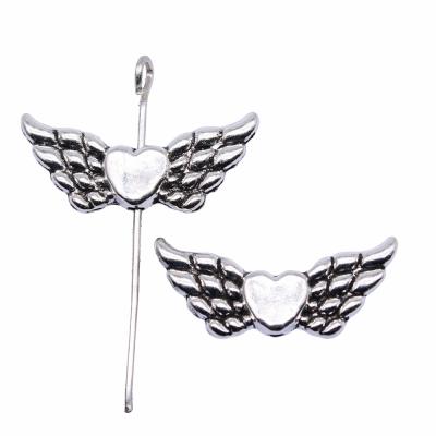 China Vintage 100pcs/bag 21x9mm Silver Plated Antique Wings Zinc Alloy Heart Small Hole Bead Pendants ABD-C14556 for sale