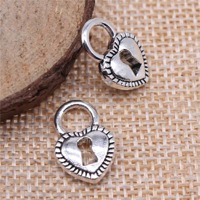 China Vintage 50pcs/bag 17x11mm Silver Plated Antique Heart Zinc Alloy Lock Charms Pendants ABD-C12419 for sale