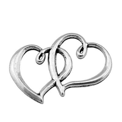 China 100pcs/bag 32x25mm Vintage Antique Silver Plated Bronze Plated Zinc Alloy Hearts 2 Charms Pendants ABD-C10146 for sale