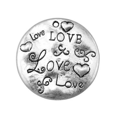 China Vintage 20pcs/bag 32mm Antique Silver Plated Bronze Plated Zinc Alloy Love Charms Pendants ABD-C10039 for sale