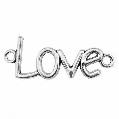 China 100pcs/bag 41x16mm Vintage Antique Love Silver Plated Bronze Plated Zinc Alloy Connector Charms Pendants ABD-C10057 for sale