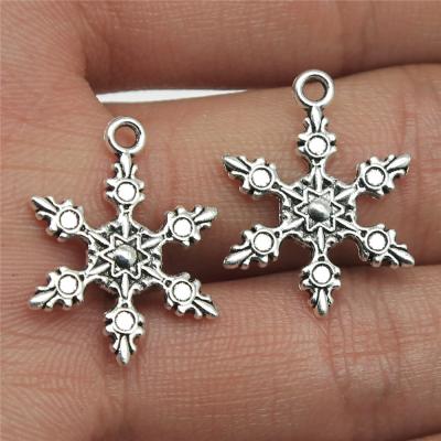 China Vintage 100pcs/bag 17x23mm Antique Silver Plated Zinc Alloy Snowflake Charms Pendants ABD-C13199 for sale