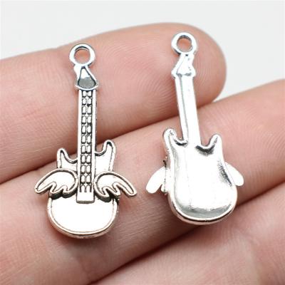 China Vintage 50pcs/bag 31x10mm Antique Silver Plated Bronze Plated Zinc Alloy Guitar Charms Pendants ABD-C13358 for sale