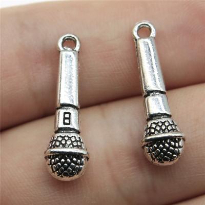 China Vintage 100pcs/bag 25x7mm Antique Silver Plated Bronze Plated Zinc Alloy Microphone Charms Pendants ABD-C10324 for sale