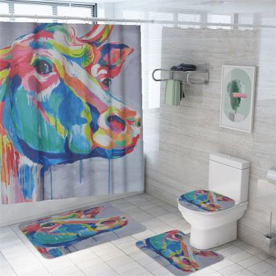 China Stain Resistant Shower Curtain Toilet Cover Pillow U Shaped Cushion Set Christmas Decorations Bathroom Supplies Four-Piece Bathroom Set for sale