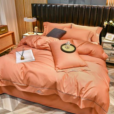 China Luxurious Four-piece Bedding On Washed Bed, Silk-brushed European Style Bed Sheet, Flat Sheet Bedding for sale