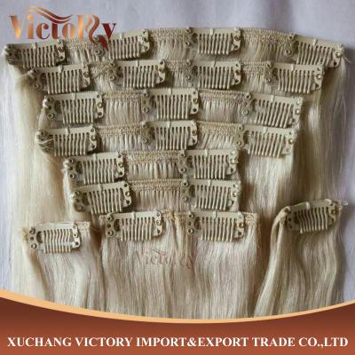 China Other Platinum Blonde White Color Unprocessed Remy Clip In Hair Extensions for sale