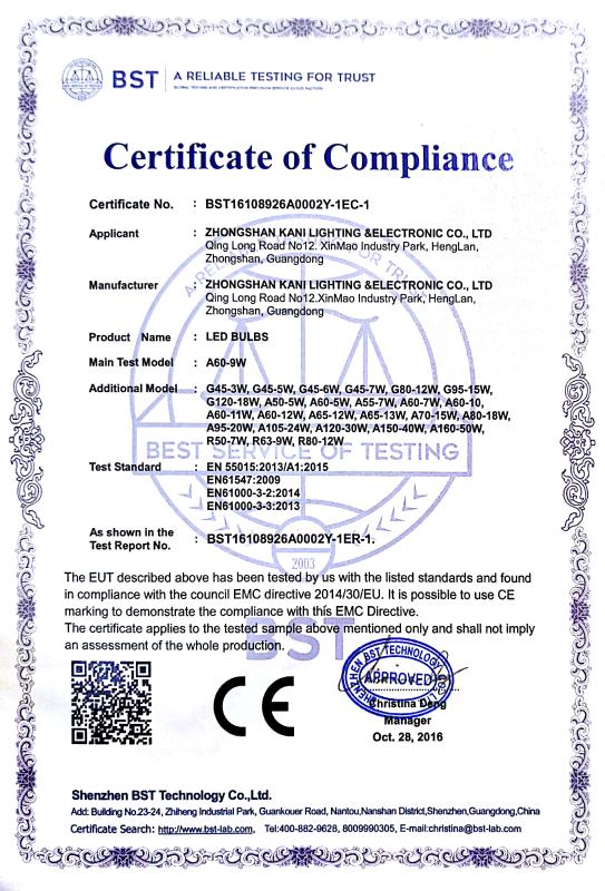 CE - Zhongshan Kani Lighting Appliance Co., Ltd.