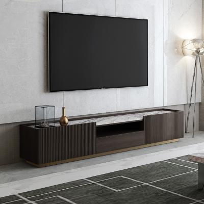 China Modern Simple Marble Stand TV Cabinet Luxury Living Room Wood Table TV With Drawer for sale