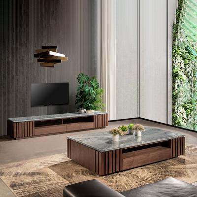 China Modern Home Furniture Natural Marble Marble Coffee TV Cabinet With Drawer Living Room TV Stand And Table Set for sale