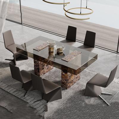 China Original design glass dining set modern base natural marble dining table tempered glass dining table for sale