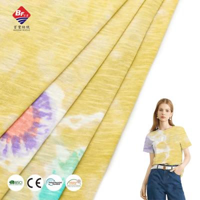 China Wholesale organic 100%cotton 130gsm comfortable stretch knit jersey print fabric for women garment for sale