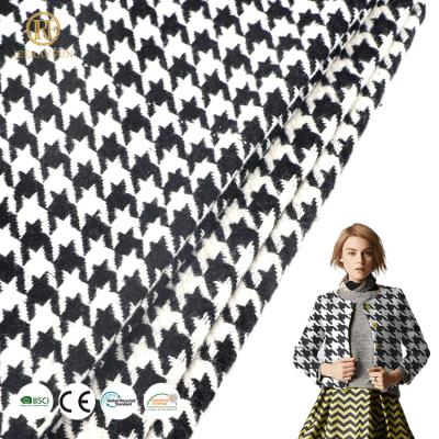 China Customized Fishbone Pattern Polyester Tweed Fabric Faux Black And White Breathable Women's Suit Tweed Fabric for sale