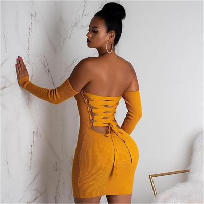 China Wholesale Breathable Sexy Summer Off The Shoulder Dress Woman Solid Color Dresses Sexy Women for sale