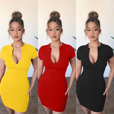 China Breathable Hot Short Sleeve V-Neck Dress Summer Amazon Women's Clothing Sexy Dress for sale