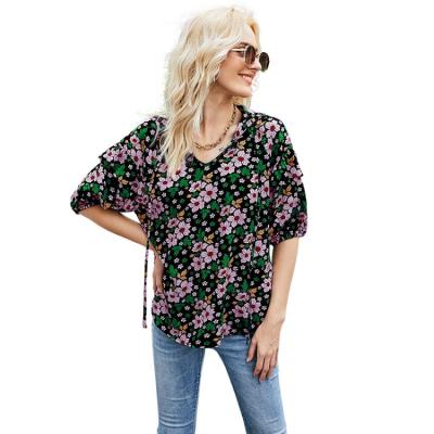 China Anti-Wrinkle Tops Casual Women's Printed T-Shirt With Five Half Sleeves Women's Blouse for sale