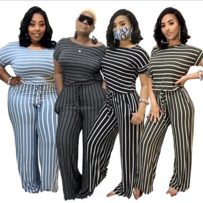 China 2021 Anti-wrinkle Mujer Stripe Wide Leg Overalls One Piece Women Plus Size for sale