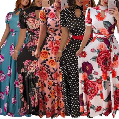 China Ladies O Neck Long Floral Holiday Party Maxi Dress Plus Size Summer Casual Dress Women Anti-Static Top for sale