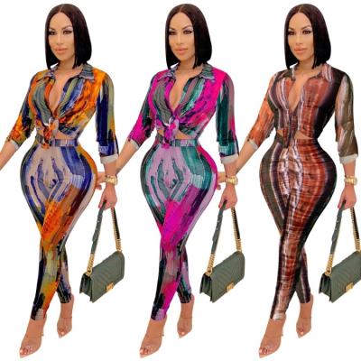 China 2021 New Features QUICK DRY Bundled Lapel Long Sleeve Casual Printing Two Piece Suit for sale