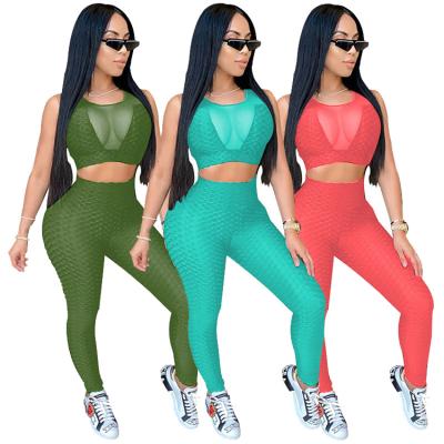 China Wish Women Yoga Set Breathable Explosive Skinny Sports Transparent Sexy Sleeveless Bra Shorts And Yoga Pants Set for sale