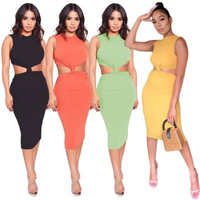 China Big Clearance Breathable Promotion Super Hot Lady's Sexy Bodycon Knitted Girl's Sleeveless Backless Dresses for sale