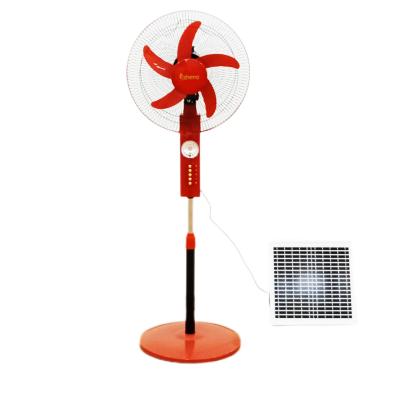 China 12V DC 16 inch zonne-oplaadbare staande ventilator met batterij en led-licht Te koop