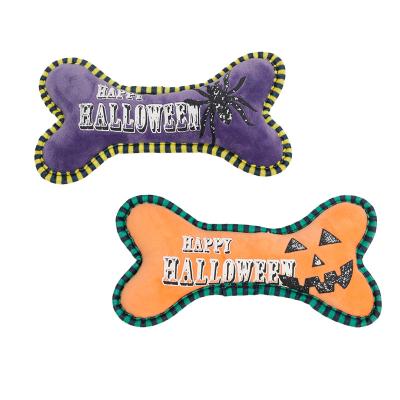 China Viable Toys Interactive Squeaky Skulls Halloween Dog Bone Shape Super Durable Nylon Embroidered Embroidered Toy for sale