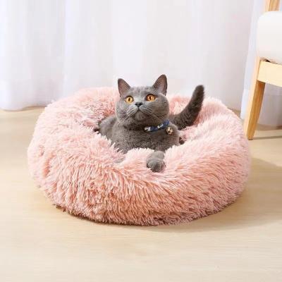 China Travel Wholesale Price Multi-colors Round Cat Cushion Plush Fluffy Warm Pet Soft Bed Calming Dog Bed for sale