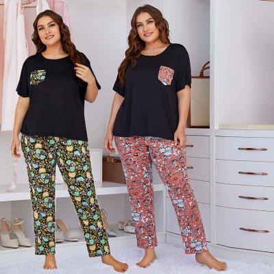 China OEM ODM plus size plus size short nightgown WOMEN'S lady women sleepwear pajama set custom made black plaid polyester print size short sleeve T-SHIRT for sale