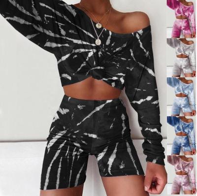 China OEM ODM Breathable Tie-Dye Lady Shorts Sexy Pajamas Pants Ultra-soft Women's Sleepwear 2 Pieces Set Women's Sleepwear Lounge Wear Nightgown for sale