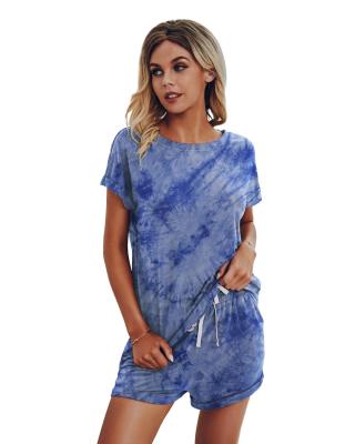 China OEM ODM Summer Breathable Polyamide Multicolor Tie Dye Sexy Lady Short Pants Custom Women's Sleepwear 2 Piece Set Lounge Wear Pajama Set for sale