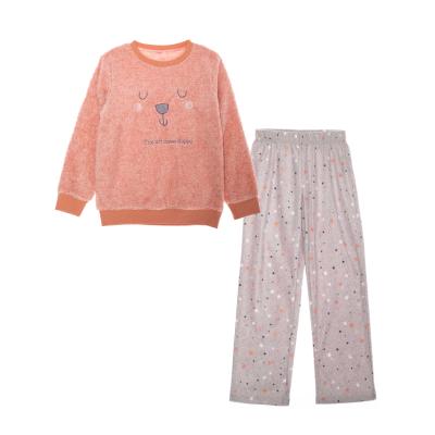 China High Quality Thermal Crew Neck Girls Long Sleeve Embroidered Women Pajama Sets Fleece Winter Coral Sleepwear for sale