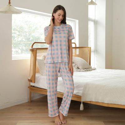 China QUICK DRY plus size plus size long pants cute printed sleepwear women's short sleeve pajamas sets leisure wear for sale