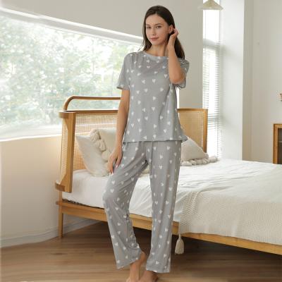 China QUICK DRY cute printed short sleeve tops and long pants sleepwear pajamas sets women's pajamas set for sale