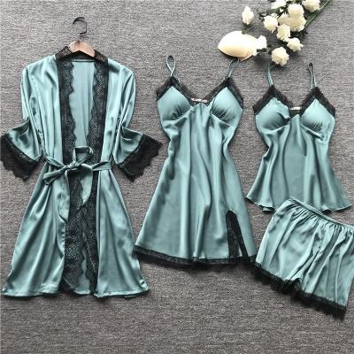 China Wholesale QUICK DRY Ladies Long Robe Sets Silk Beauty Female Soild Lace As Tops Satin Pajamas Qaulity Sexy Women Sleepwear for sale