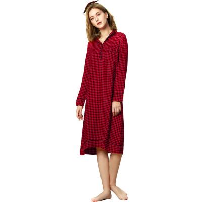 China 2022 QUICK DRY Custom Logo Nightgown Women's Lovely Plaids Polyester OEM ODM Nightgown Women's Sleepwear Set for sale