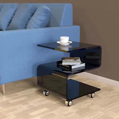 China Modern s-shaped transparent acrylic side table PLEXIGLASS coffee table furniture removable corner rolling table for sale