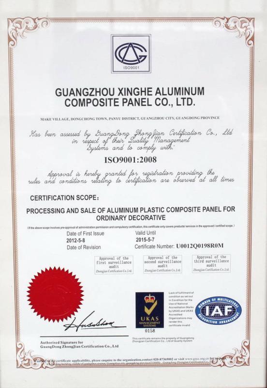 ISO9001 - Guangzhou Xinghe Aluminum Composite Panel Co., Ltd.