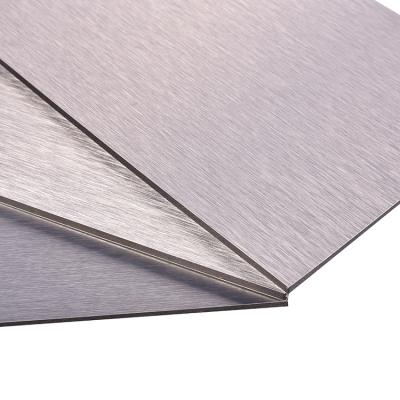 China Megabond brushed silver acp sheets,silver brushed alucobond pvdf aluminum plastic composite panel for sale