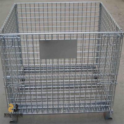 China Folded And Stackable Powder Coating Collapsible Warehouse Storage Mesh Wire Steel Cage for sale